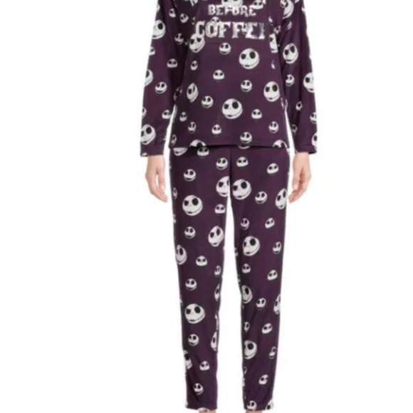 Nightmare Before Coffee, Women’s 3 piece  Velour Pajama Set, Socks, Pants Top 2X - Picture 1 of 6